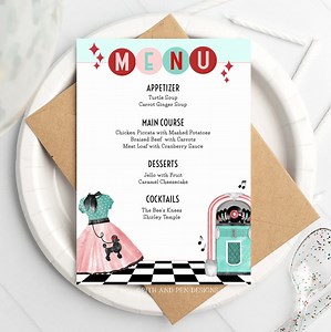 50's Retro Menu, Sock Hop Party, Instant Download, Corjl #049-28 M - Etsy