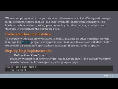 How to Initialize Variables in SwiftUI Based on Other Variables