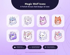 Magic Wolf Icons | Wolf Badges | Twitch Sub Badge | Cheer and Bit Badge | Youtube Icon | Reward Icon | Channel Point Icon - Etsy