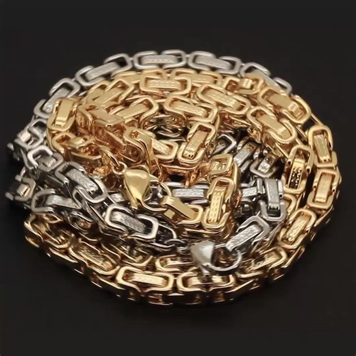 316L Stainless Steel 14k Yellow Gold Plated 6mm Byzantine Chain Necklace Bracelet 8”-24”