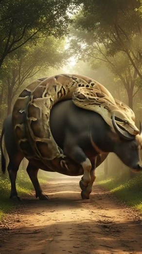 😱Giant Python vs Buffalo🐍||खौफनाक मंजर||भैंसे की लड़ाई 🔥##aianimation#aishorts#aivideo#entertainment