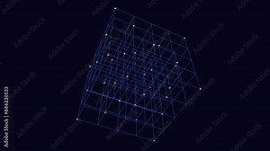 A 3D model of a cube composed of small squares arranged in a grid pattern, with interconnected lines creating the overall shape Stock Video