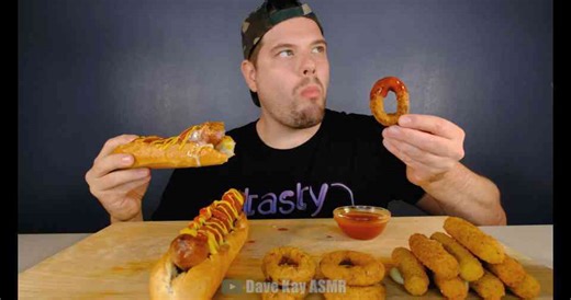 ASMR Giant Hot Dogs, Mozzarella Sticks & Crispy Onion Rings Mukbang ¦ Dave Kay ASMR