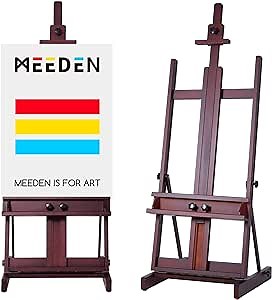 MEEDEN Art Painting Easel, Beech Wood Studio Easel 53" to 91"H, Holds Canvas to 78", Large Professional H-Frame Easel Stand with Storage Tray, Adjustable Floor Easel for Artists & Adults, Deep Walnut