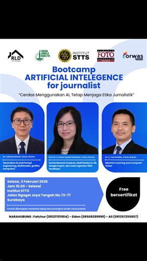 Rumah Literasi Digital (RLD) Jatim on Instagram: "🚀 BOOTCAMP ARTIFICIAL INTELLIGENCE FOR JOURNALIST 🧠 Cerdas Menggunakan AI, Tetap Menjaga Etika Jurnalistik Di era digital, jurnalis perlu lebih dari sekadar menulis perlu memahami AI! Yuk, tingkatkan skill jurnalistikmu lewat Bootcamp AI for Journalist yang membahas langsung praktik Generative AI, Machine Learning, Computer Vision, hingga Social Network Analysis, dipandu para pakar AI nasional. 🎤 Narasumber: Dr. Lukman Zaman, S.Kom., M.Kom (Ge