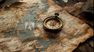 An antique compass rests on a worn-out world map, ready to guide adventurers on their journeys Stock Video