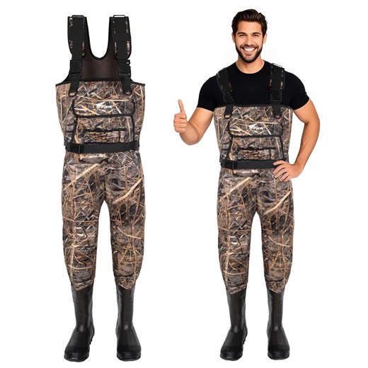 8 Fans Hunting Waders, Neoprene Chest Wader, Waterproof Bootfoot Fishing Waders for Men & Women with 1000g Rubber Boots (Next Camo Evo(s), 7)
