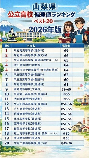 【2026年最新版】山梨県 公立高校 偏差値ランキングTOP20｜受験生必見