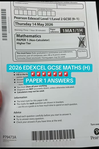 2026 EDEXCEL GCSE MATHS (H) 🚨🚨🚨🚨🚨🚨🚨 PAPER 1 ANSWERS