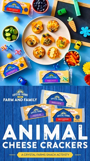 Having fun AND having cheese? These cheese and cracker animals are a win-win! Grab some Crystal Farms Cheddar and check out the step-by-step recipe! crystalfarmscheese.com/recipes/animal-cheese-and-crackers/ | Crystal Farms Cheese