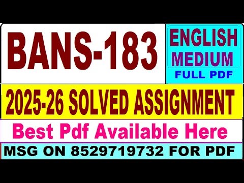 BANS 183 solved assignment 2025-26 || bans 183 solved assignment 2026 in English || ignou bans183