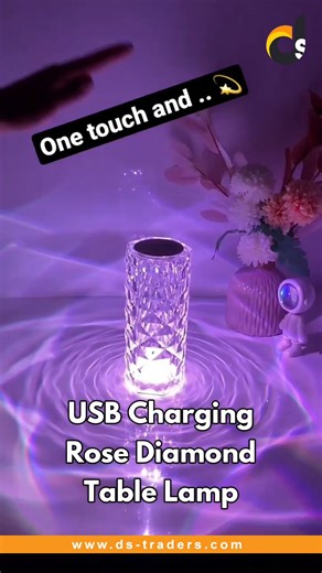 USB Charging Rose Diamond Table Lamp. SHOP NOW: https://ds-traders.com/products/usb-charging-rose-diamond-table-lamp #dstraders #roselamp #crystallamp #usblamp #charginglamp #diamondlamp #tablelamp #homedecor #colorchanginglamp | DS Traders