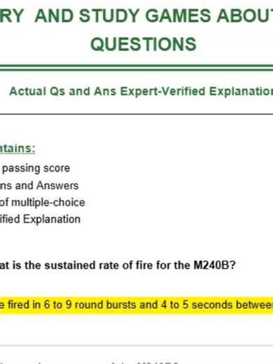 FREE M240B Exam Study Games 2026 🪖📚 Master the Knowledge Fast! Preparing for the M240B exam in 2026? 🇺🇸🔥 Boost your military knowledge with FREE interactive study games designed to help you review key concepts, terminology, safety procedures, and operational fundamentals quickly and confidently. 🚀🧠 Perfect for soldiers, recruits, ROTC cadets, and military trainees who want to sharpen their understanding and perform better on written assessments. 🎯 Inside you’ll practice: ✔️ M240B parts i