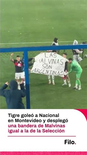 La bandera de Malvinas que Tigre desplegó en Montevideo tras golear a Nacional