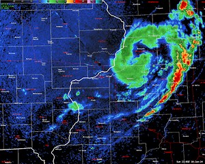 [10:30 A.M. Monday, June 17, 2024] A mesmerizing radar loop from Sunday's severe wind-producing thunderstorms. 😵‍💫 The evident twist is a mesoscale convective vortex (MCV), which is a persistent and compact low pressure originating from an earlier complex of storms that has long since faded (in this case from storms in Kansas the night before). But the low pressure itself still produces an area of enhanced lift, and when that intersects heating and moisture such as yesterday afternoon...the re