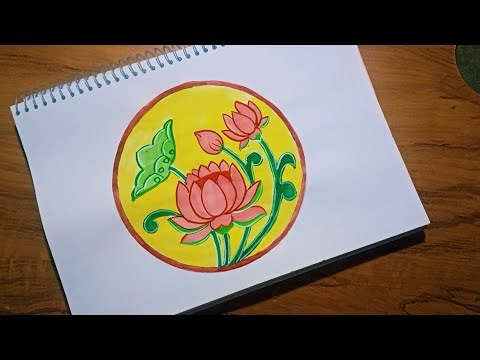 Alekhan || how to draw Lotus aalekhan drawing in circle