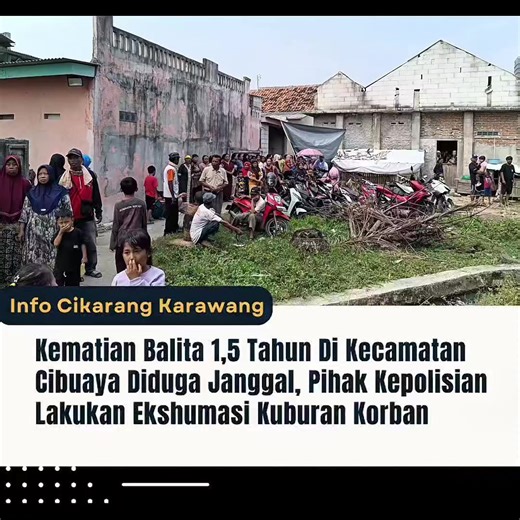 Suasana haru menyelimuti proses penggalian makam seorang balita 1,5 tahun di Kampung Cikuda, Desa Sukasari, Kecamatan Cibuaya, Kabupaten Karawang. Proses ekshumasi akan dilakukan oleh tim dokter forensik bersama aparat kepolisian guna kepentingan penyelidikan lebih lanjut terkait penyebab kematian korban. Penggalian makam berlangsung di area pemakaman keluarga dengan pengawalan ketat aparat kepolisian dan aparat desa setempat. Sabtu.(9/5/2026). Sejumlah warga tampak memadati lokasi untuk menyaks