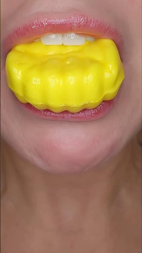 ASMR Satisfying Eating Banana Candy 🍌 #asmr #emojichallenge #satisfyinglips