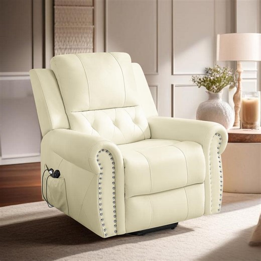 Reviews for MAYKOOSH Cream Studded Air Leather Power Lift Reclining Chair with Massage, Recliner Chair with Remote and Footrest | Pg 1 - The Home Depot