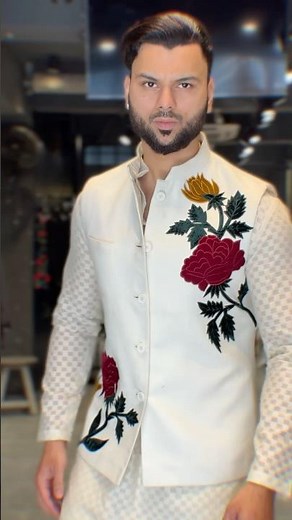 White Kurta Pajama with Ivory Floral Jacket | Royal Jawahar Cut Wedding Outfit for Men 2026