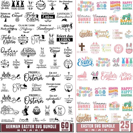 German Easter Svg Bundle, 85 Designs, Frohe Ostern, Bunny, Christian Easter, Cricut Cut Files, Png Svg Dxf Eps, Digital Download - Etsy