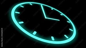 Fast moving clock Neon bright glowing spinning animation 3D rendering Stock Video