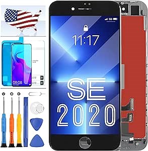 for iPhone SE 2020 Screen Replacement,for iPhone SE2 LCD Touch SE 2nd Generation A2296 A2275 A2298 Display Sensor Glass Panel Digitizer Assembly Repair Parts Kit with Protector Film +Tools (Black)
