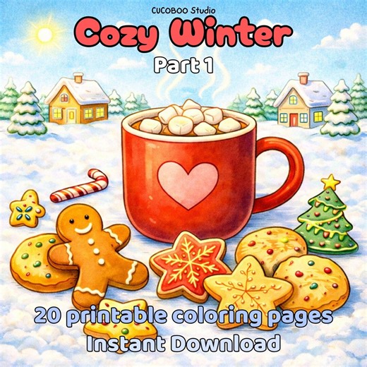 Cozy Winter (part 1) - Printable Coloring Pages, Holiday Atmosphere Scenes - Adult Coloring Book PDF (digital Download) - Etsy