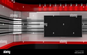 Tv Studio. Backdrop for TV shows .TV on wall. News studio. The perfect backdrop for any green screen or chroma key video or photo production. 3D rende Stock Photo - Alamy
