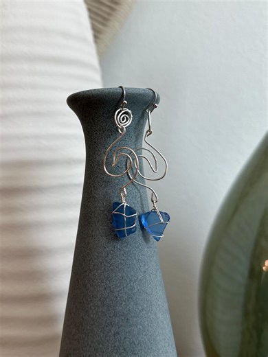 Wire Wave Sea Glass Earrings - Etsy