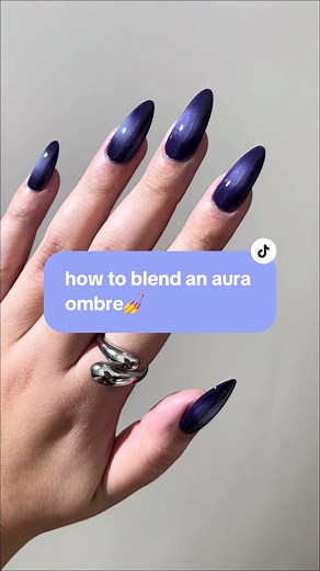 Replying to @Tay how to perfectly blend polishes to create an aura ombre 💅 products used: Miss Hepburn and MoonRiver💅#nails #nailpolish #nailinspo #nailsoftiktok #nailart #nailtutorial #diynails #diymanicure #nailsathome #diynailsathome #easynails #easynailsathome #almondnails #nailhack #auranails #ombrenails #purplenails #howtonails