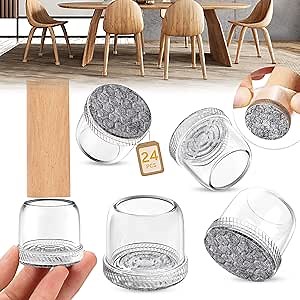 24PCS Round Chair Leg Floor Protectors, Furniture Sliders, Chair Leg Protectors for Hardwood Floors, Non-Slip Felt Furniture Pads, Silicone Cap Covers to Protect Floors, (Fit 1.1" - 1.5")