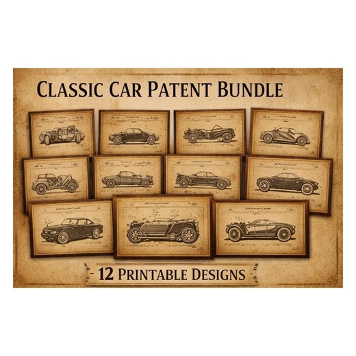 Vintage Car Patent Prints Set, Classic Car Blueprint Wall Art, Retro Automobile Poster, Printable Wall Decor, Gift for Car Lovers - Etsy