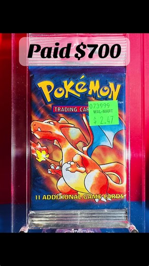 Paid $700 for a 1999 Charizard pack, but does this old Walmart price sticker ruin the value or make it a priceless time capsule? #Pokemon #Charizard #BaseSet #TCG #Vintage