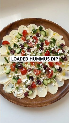LOADED mediterranean hummus dip 🫒🧀 #hummus #dip #cheese #appetizer