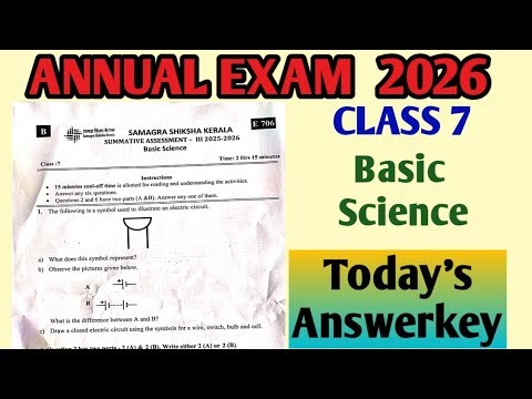Class 7 Basic science Annual exam 2026 Question paper and Answers Kerala syllabus Today's Answerkey