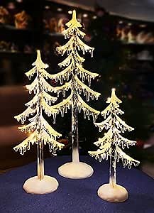 Moments in Time Acrylic Icicle Trees 3-Pack LED Battery Operated Light-Up Christmas Decoration Elegant Tabletop Holiday Décor Winter Frost Tree Set with Warm White Lights