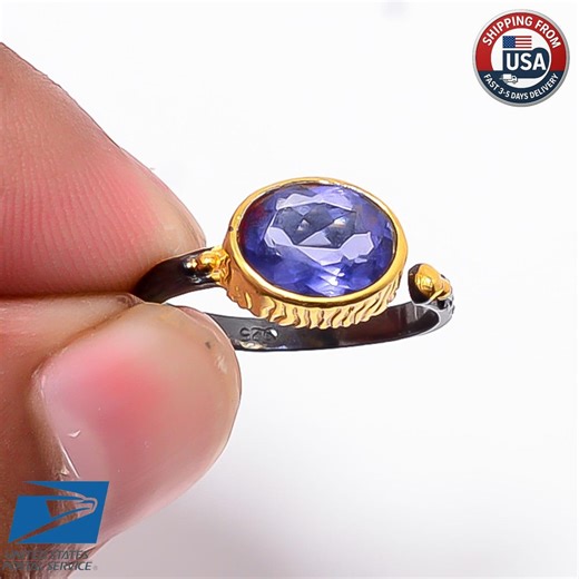 Iolite Adjustable Ring 925 Sterling Silver Blue Stone Jewelry - Etsy