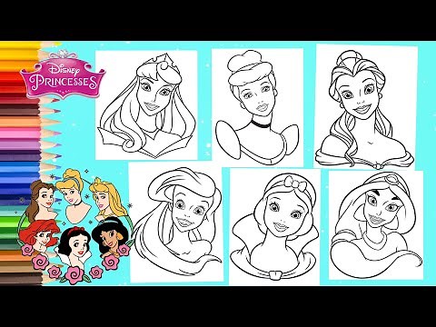 Coloring Disney Princess Jasmine Cinderella Snow White Aurora Ariel Belle Coloring Pages COMPILATION