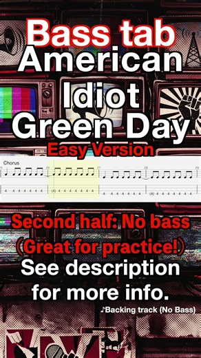 American Idiot / Green Day【BASS TAB / Easy Version】With Bass & Drum Audio