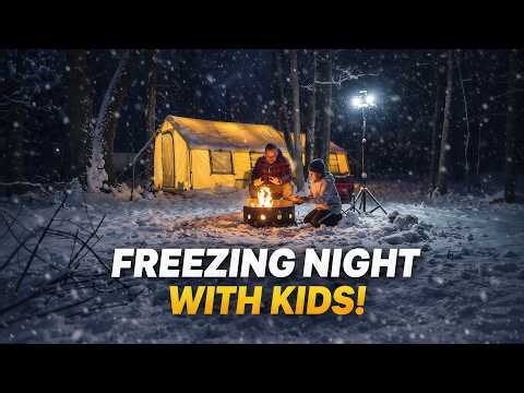 Snow Camping with 2 Kids | VEVOR 2-Room Inflatable Tent ASMR 🏕️🔥