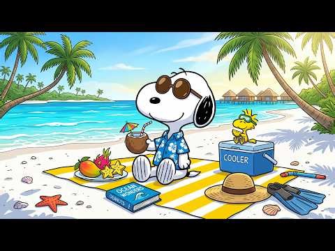 (NO ADS) Snoopy's Tropical Beach Holiday 🥥🏝️ Relaxing Seaside Jazz & Ocean Breeze Ambience