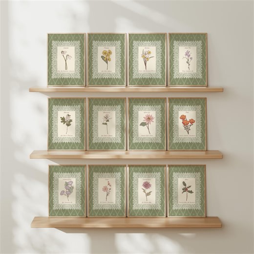 Birth Flower Wall Art Set of 12, Vintage Botanical Gallery Prints (digital Download) - Etsy