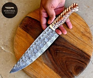 Hand-forged Damascus Chef Knife | 13" Kitchen Blade With Pinecone Resin Handle | Rustic Handmade Cooking Knife Gift for Him | Chef Gift - Etsy