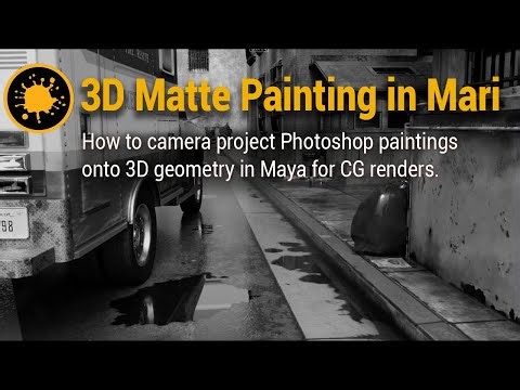 3D Matte Painting in Mari | How to camera project paintings onto 3D geometry in Maya for CG Renders
