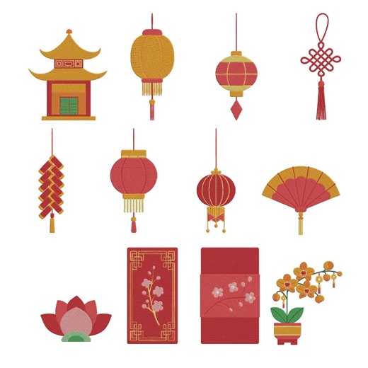 Chinese New Year Embroidery Design, Chinese Lantern Machine Embroidery File, Asian Culture Instant Download - Etsy
