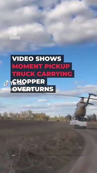 An attempt by Russian stuntman Evgeny Chebotarev to carry an Mi-2 helicopter on a pickup truck went awfully wrong after the vehicle overturned. The viral video was captured on dash cam.