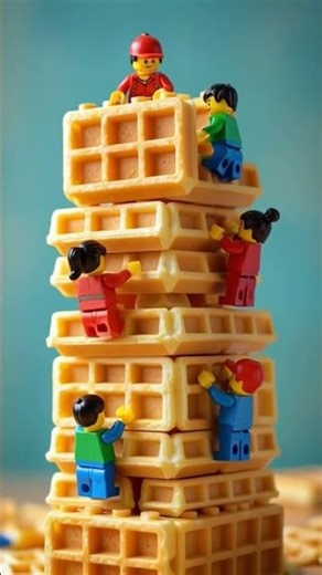 CLOSE-UP COMPOSITION OF LEGO BLOCKS MADE OF CRISPY WAFFLES