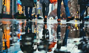 Cityscape Reflection In Puddle