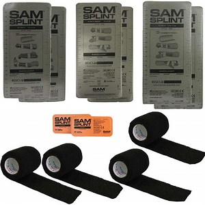 SAM Splint Combo Pack (2 x Finger, 9", 18", 36" SAM Splints with 4 Cohesive Wrap Rolls)